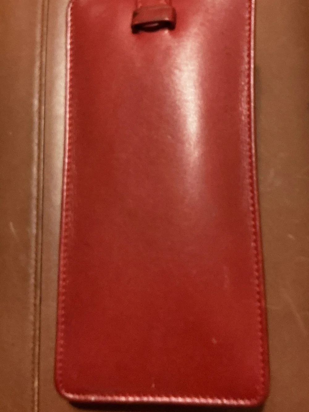 Coach Red Leather Phone Sleeve with Brown Trim